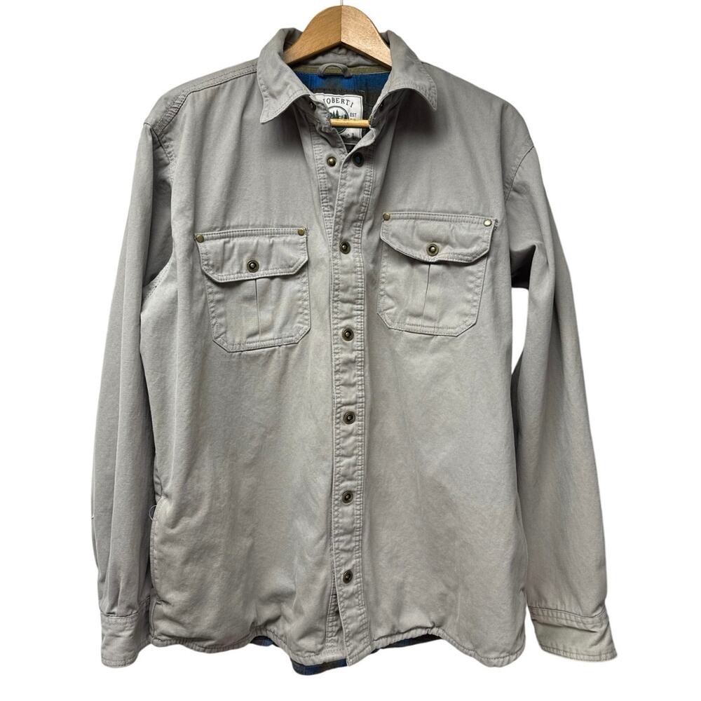 Gioberti Men's Gray Twill Jacket Flannel Fleece Lining Size Large 100% Cotton